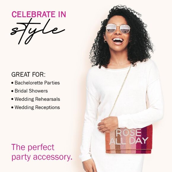 Rose All Day Beaded Canvas Clutch Purse for Wedding Bridal Bachelorette Gift - Picture 7 of 9